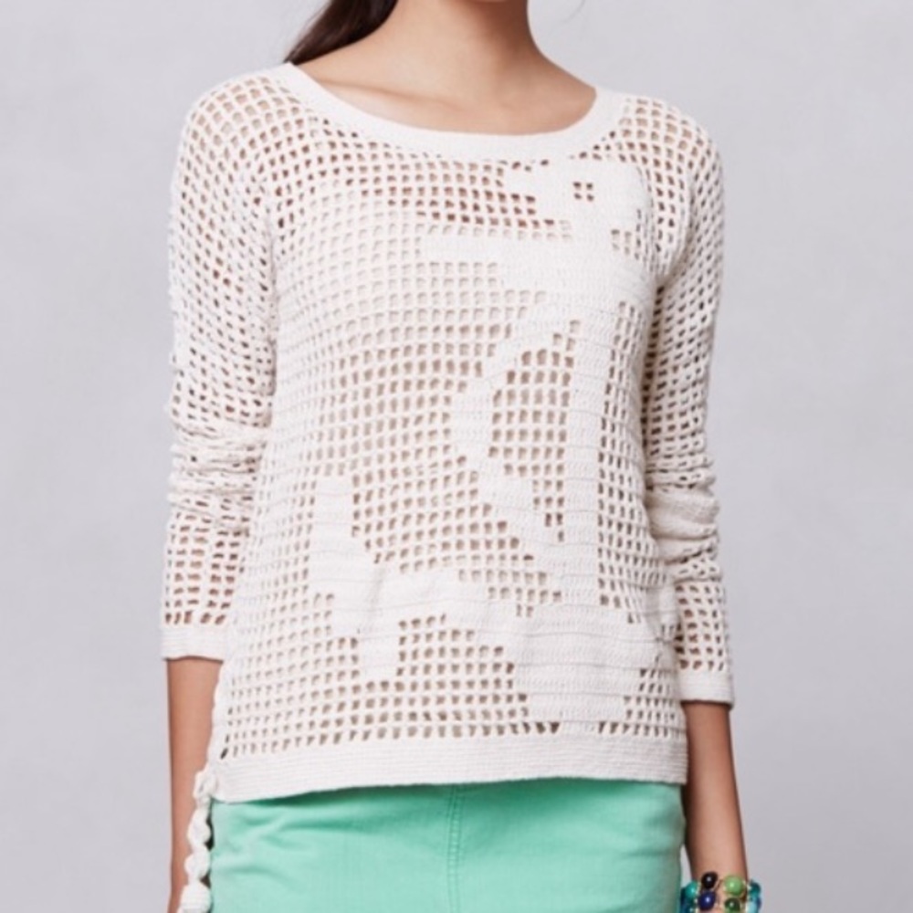 Anthro Hand Knit By Dollie Open Stitch Anchor Top - Picture 1 of 8